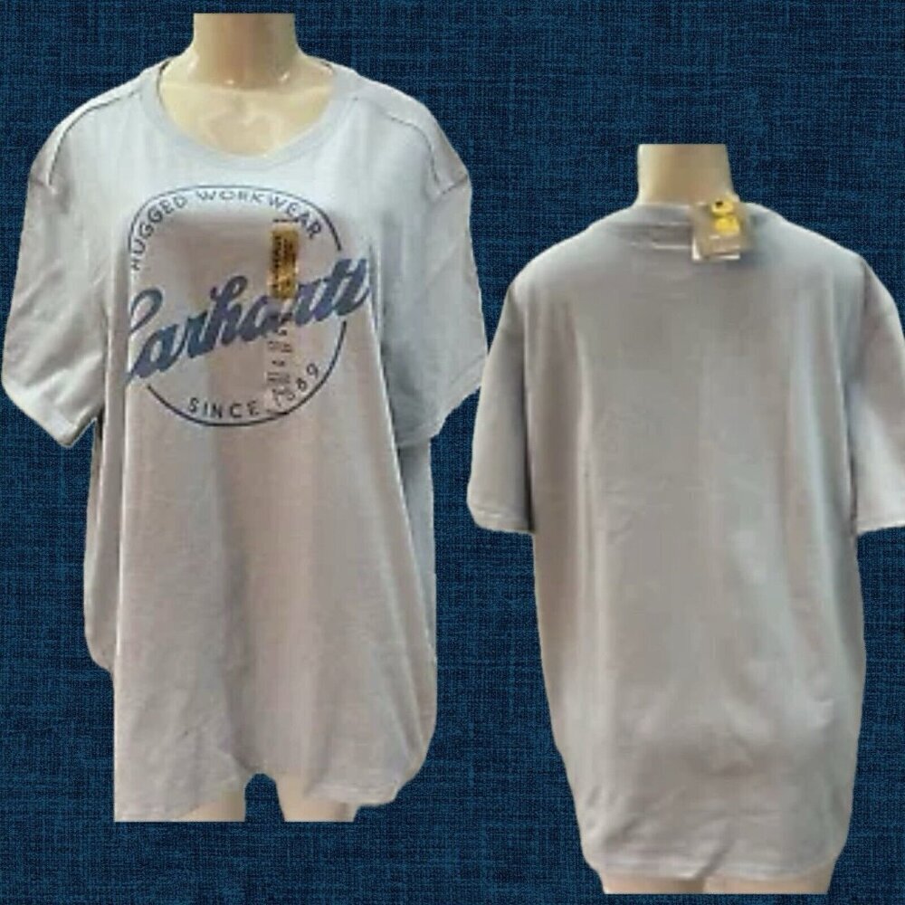 Carhartt +2X Blue Heather Logo Rugged Work Graphic Cotton Blend Short Sleeve Tee